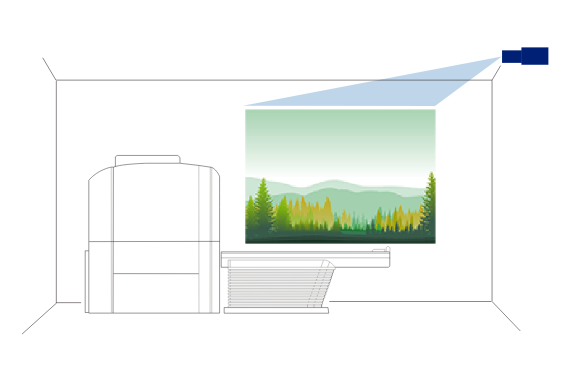 Smart Window 投影の仕組み - プロジェクターからMRI検査室壁面への映像投影イメージ